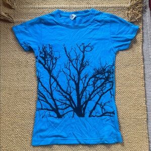 Little kids T-shirt Susan Shimick artwork Tree design turquoise blue girls L